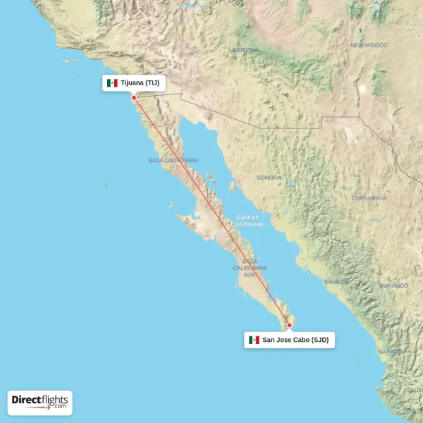 Tijuana - San Jose Cabo direct flight map