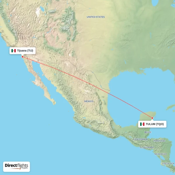 Tijuana - TULUM direct flight map