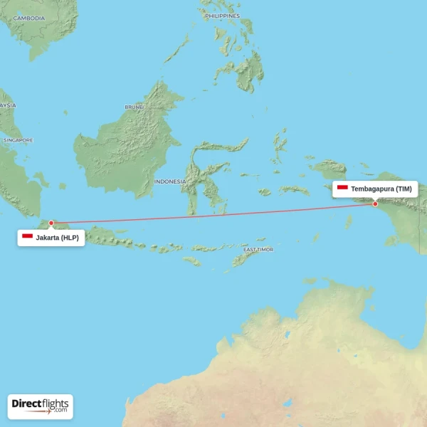 Tembagapura - Jakarta direct flight map