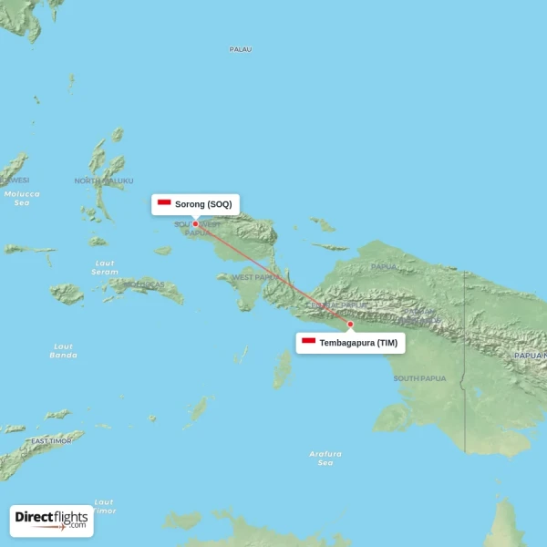 Tembagapura - Sorong direct flight map