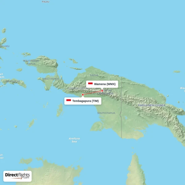 Tembagapura - Wamena direct flight map