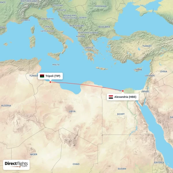 Tripoli - Alexandria direct flight map