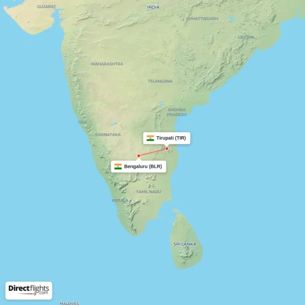 Tirupati - Bengaluru direct flight map