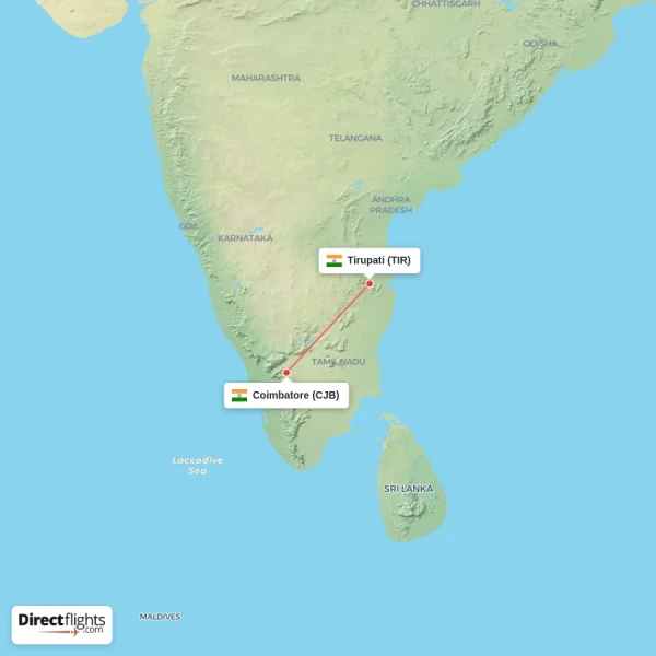 Tirupati - Coimbatore direct flight map