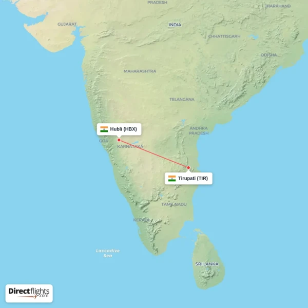 Tirupati - Hubli direct flight map