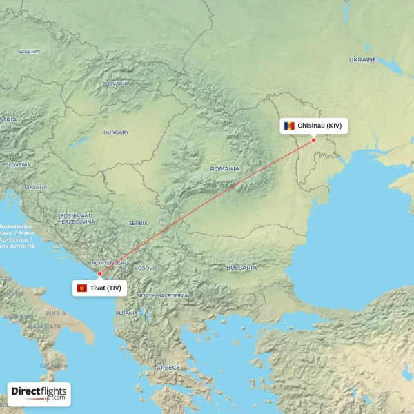 Tivat - Chisinau direct flight map