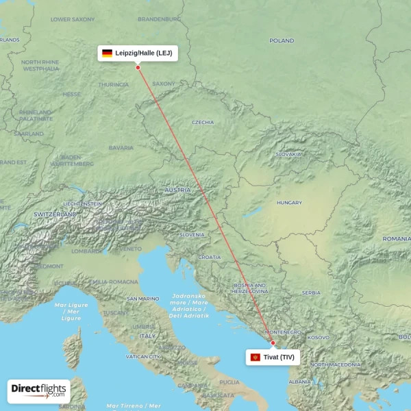 Tivat - Leipzig/Halle direct flight map