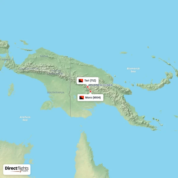 Tari - Moro direct flight map