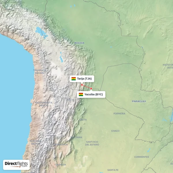 Tarija - Yacuiba direct flight map
