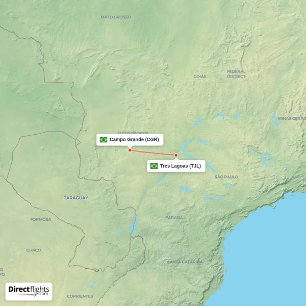 Tres Lagoas - Campo Grande direct flight map