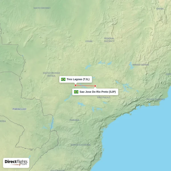 Tres Lagoas - Sao Jose Do Rio Preto direct flight map