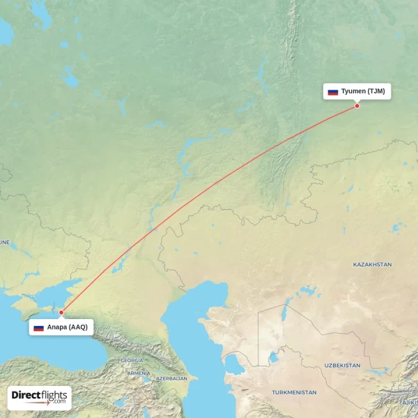 Tyumen - Anapa direct flight map