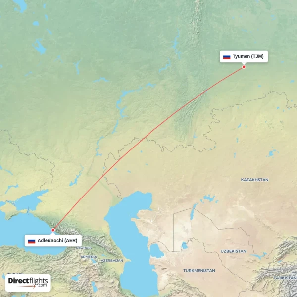 Tyumen - Adler/Sochi direct flight map