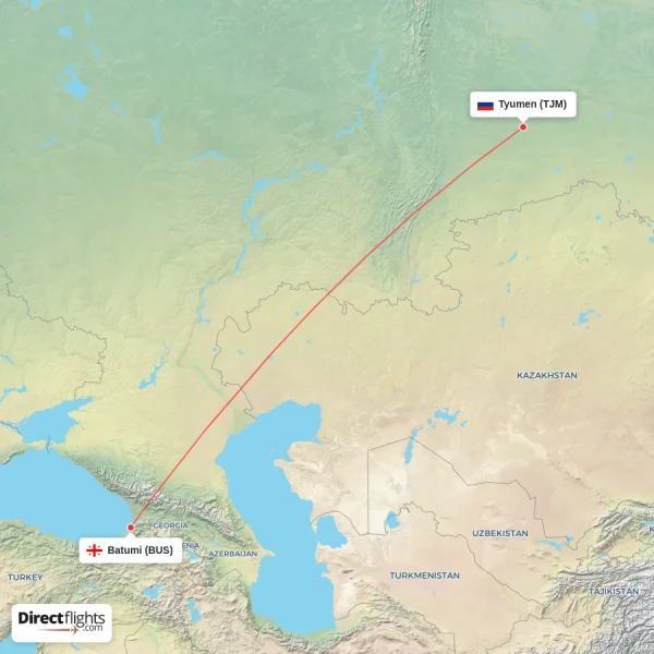Tyumen - Batumi direct flight map