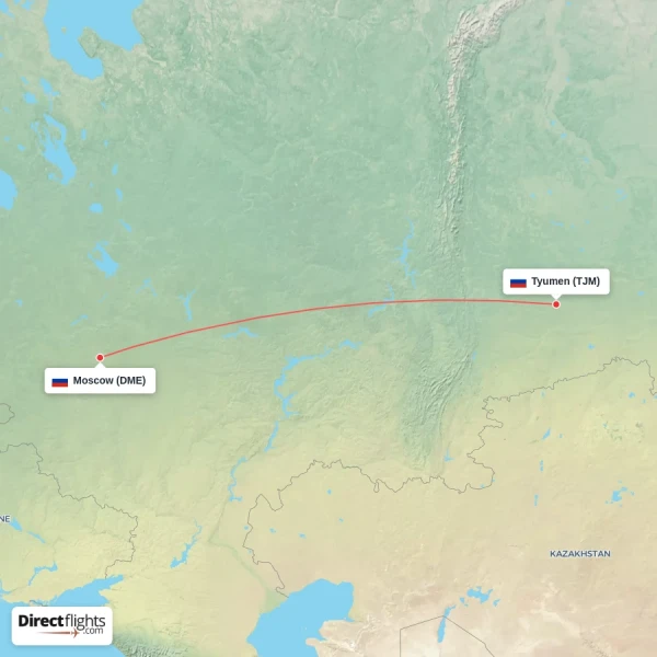 Tyumen - Moscow direct flight map