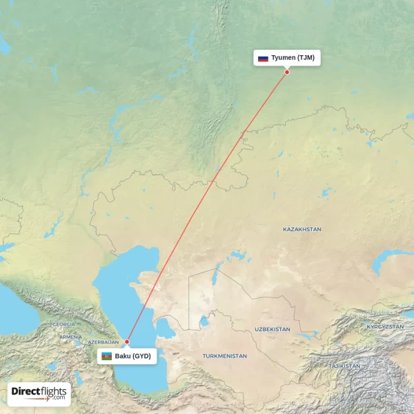 Tyumen - Baku direct flight map