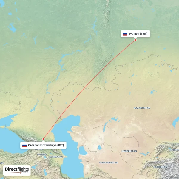 Tyumen - Ordzhonikidzevskaya direct flight map