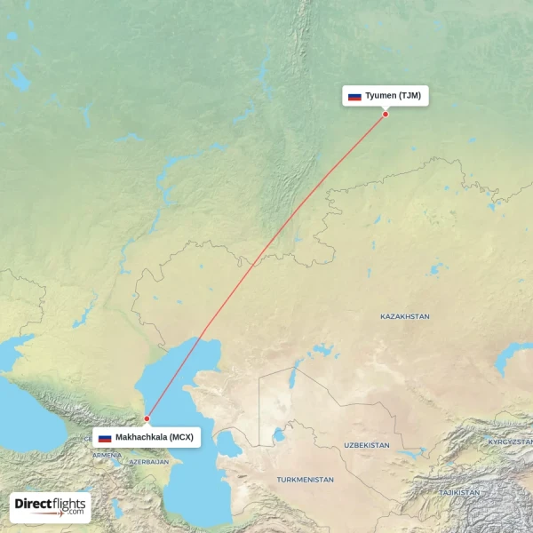 Tyumen - Makhachkala direct flight map