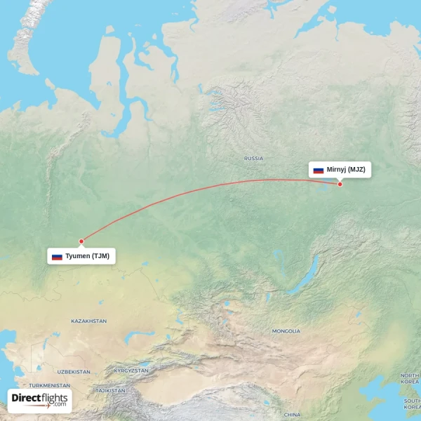 Tyumen - Mirnyj direct flight map