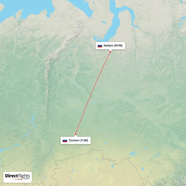 Tyumen - Nadym direct flight map