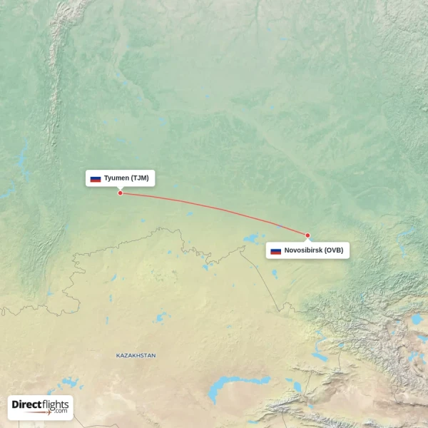 Tyumen - Novosibirsk direct flight map