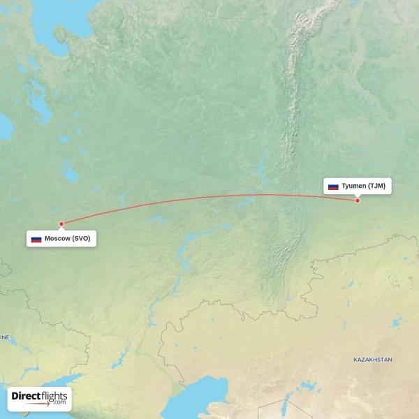 Tyumen - Moscow direct flight map