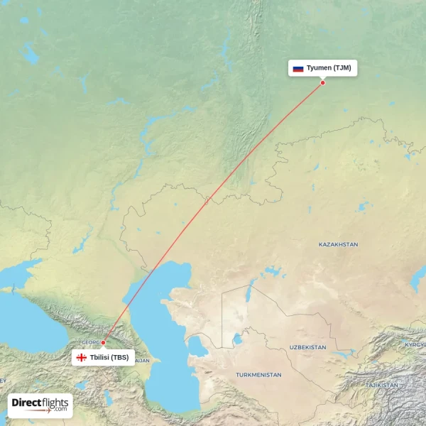 Tyumen - Tbilisi direct flight map
