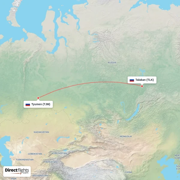 Tyumen - Talakan direct flight map