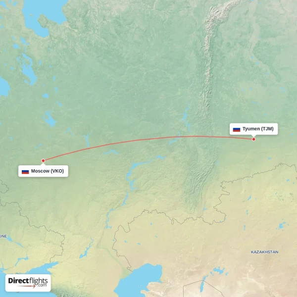 Tyumen - Moscow direct flight map