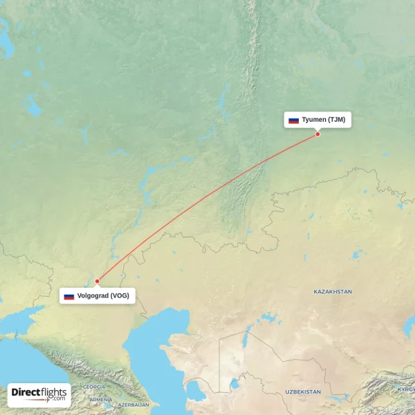 Tyumen - Volgograd direct flight map