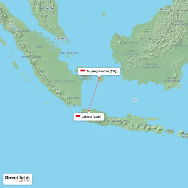 Tanjung Pandan - Jakarta direct flight map