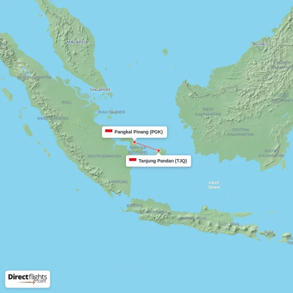 Tanjung Pandan - Pangkal Pinang direct flight map
