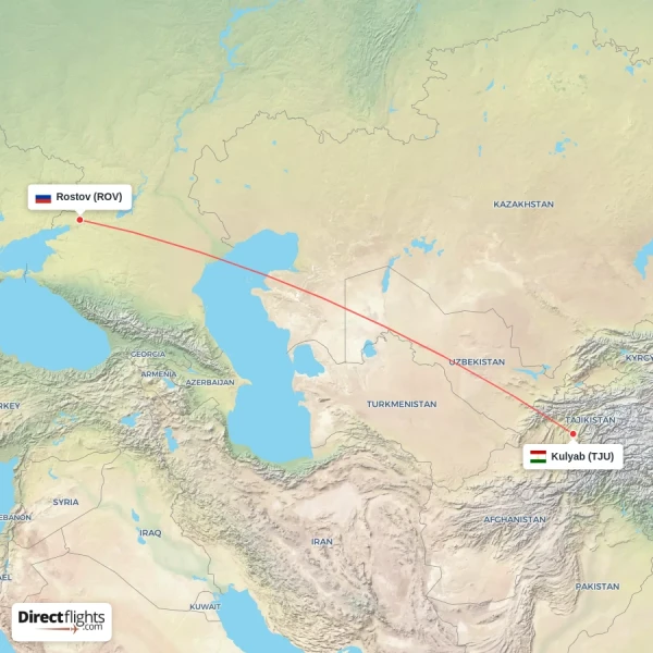 Kulyab - Rostov direct flight map
