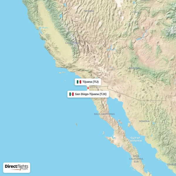 San Diego-Tijuana - Tijuana direct flight map