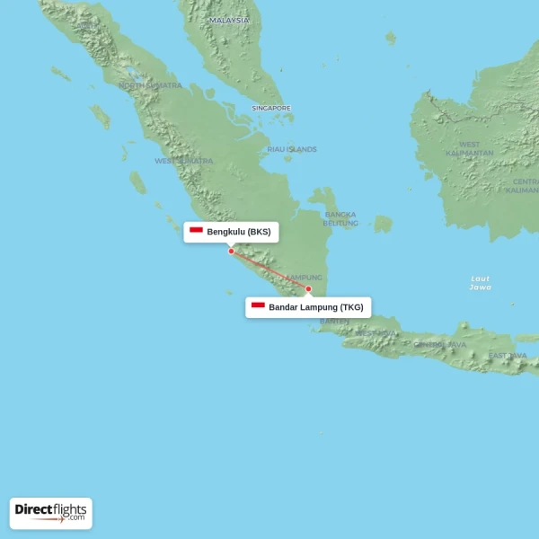 Bandar Lampung - Bengkulu direct flight map