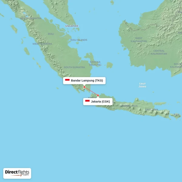 Bandar Lampung - Jakarta direct flight map