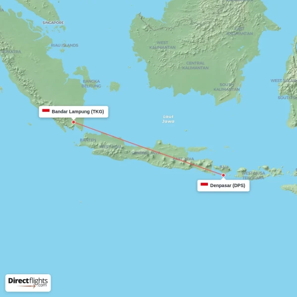 Bandar Lampung - Denpasar direct flight map