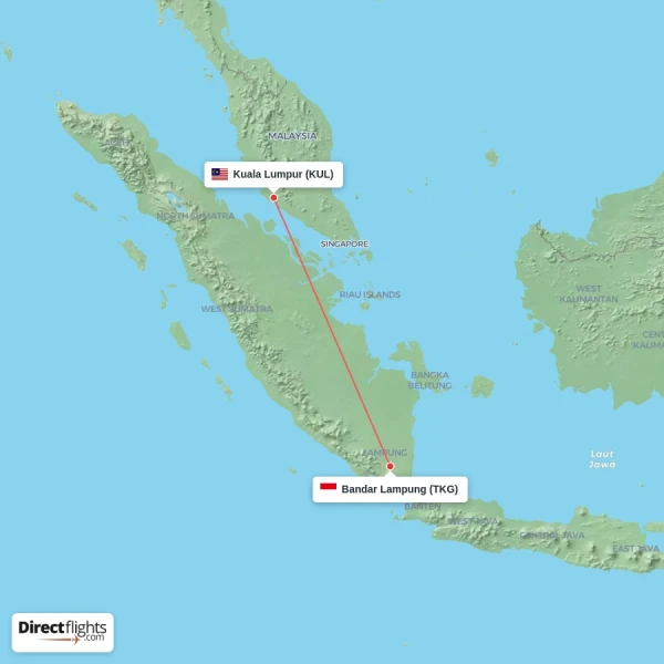 Bandar Lampung - Kuala Lumpur direct flight map