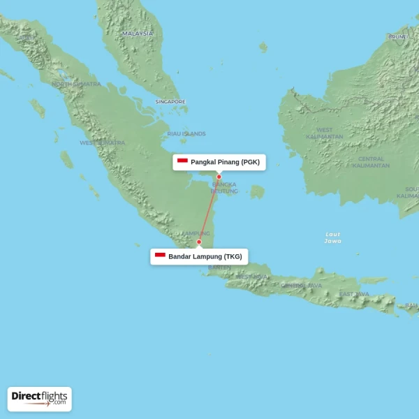Bandar Lampung - Pangkal Pinang direct flight map