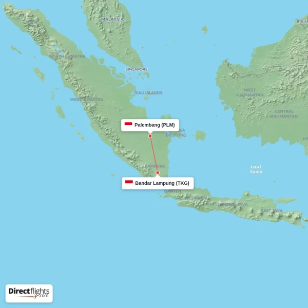 Bandar Lampung - Palembang direct flight map