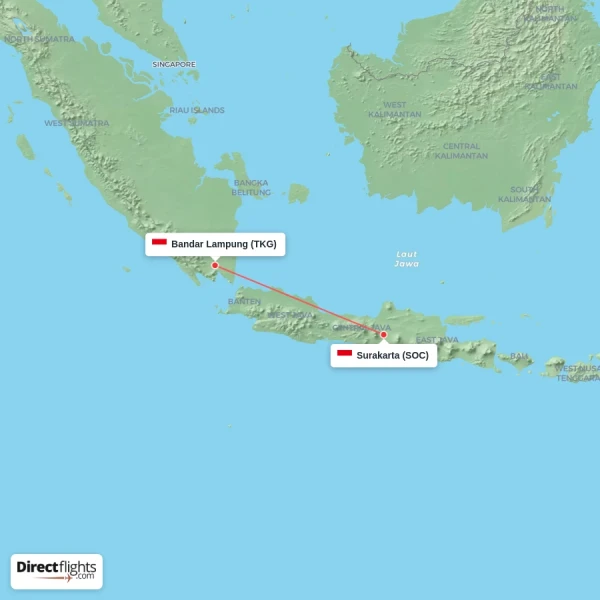 Bandar Lampung - Surakarta direct flight map