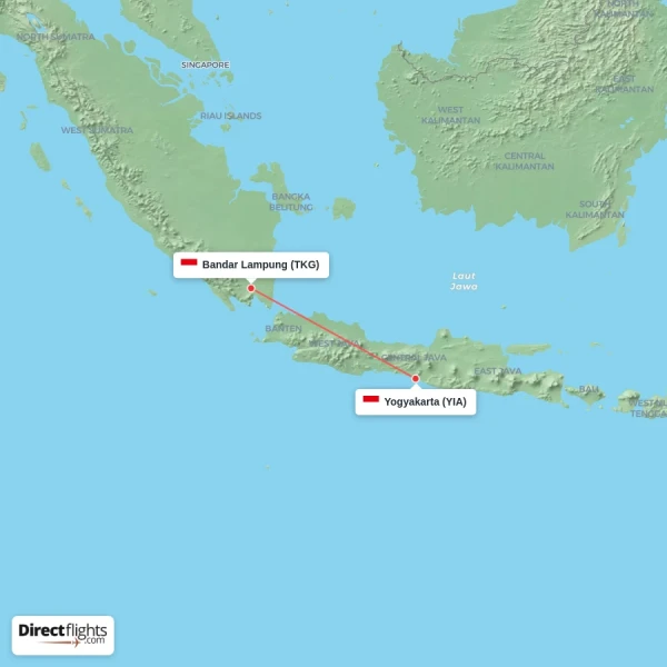 Bandar Lampung - Yogyakarta direct flight map