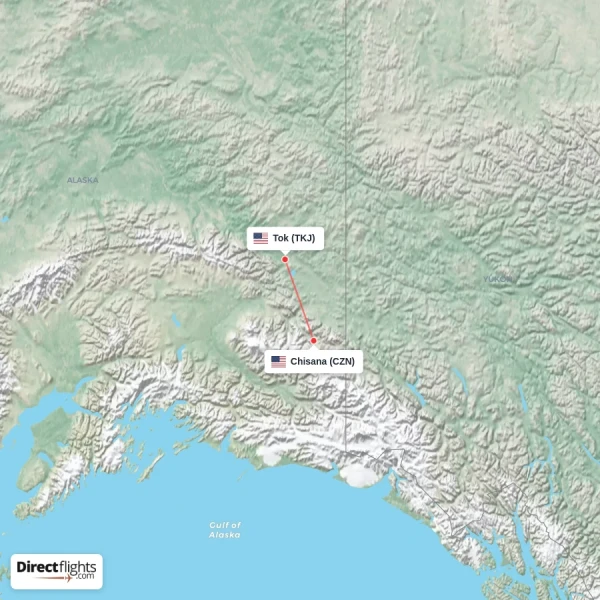 Tok - Chisana direct flight map