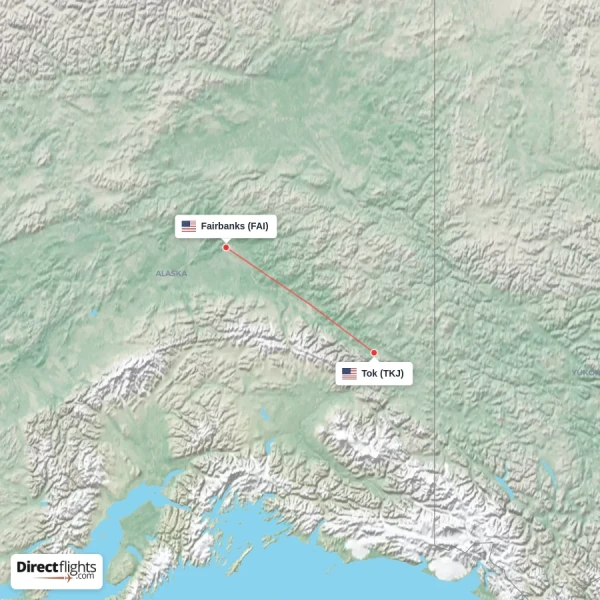 Tok - Fairbanks direct flight map