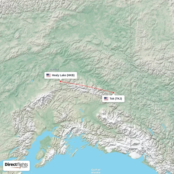 Tok - Healy Lake direct flight map