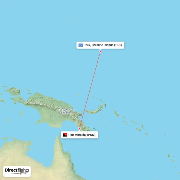 Truk, Caroline Islands - Port Moresby direct flight map