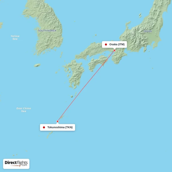Tokunoshima - Osaka direct flight map