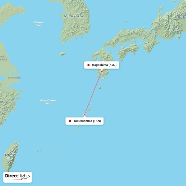 Tokunoshima - Kagoshima direct flight map