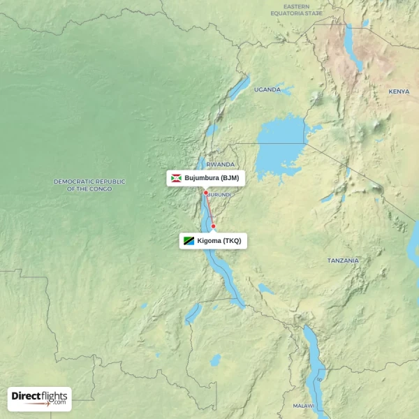 Kigoma - Bujumbura direct flight map