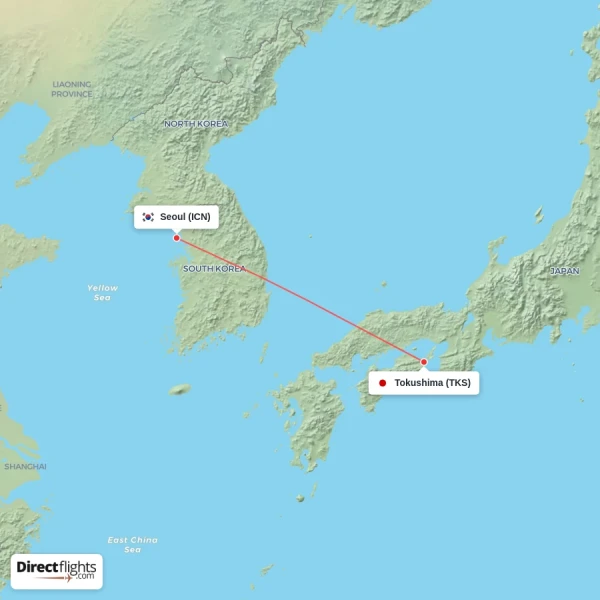 Tokushima - Seoul direct flight map